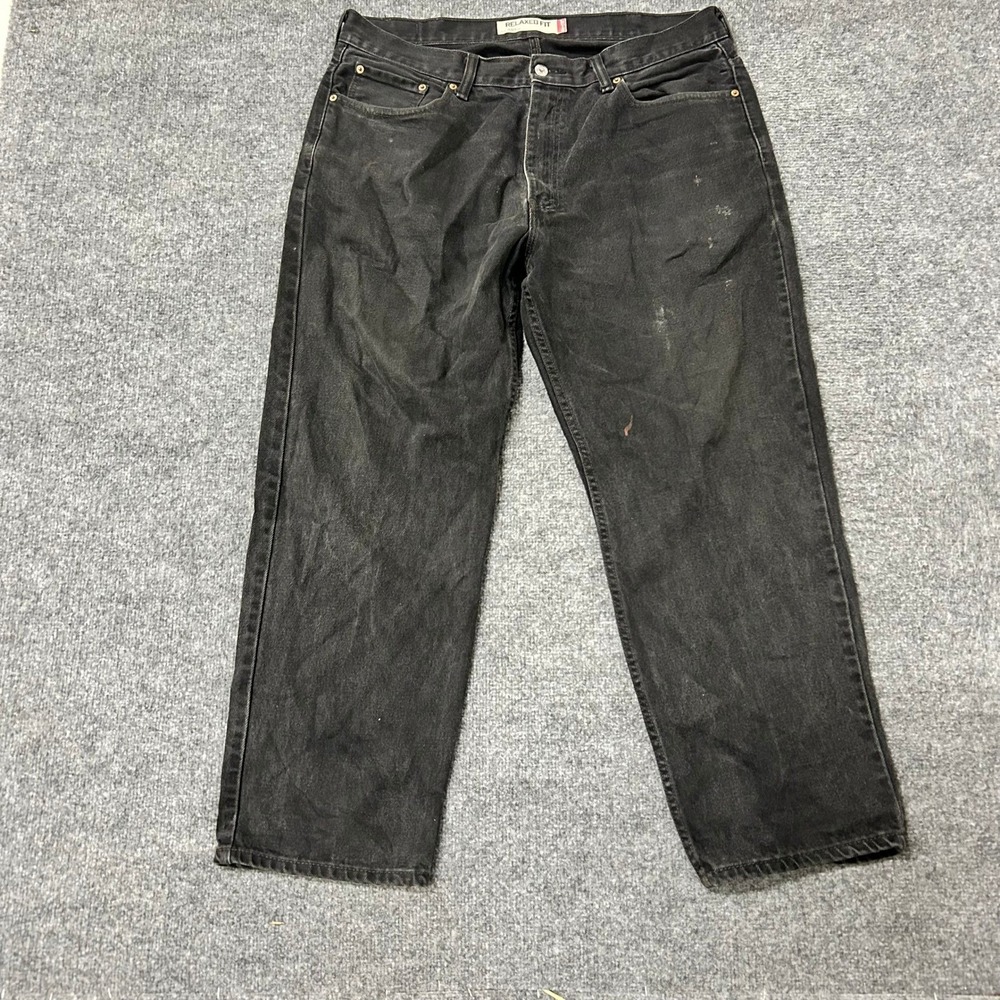Levi's Jeans Mens Size 38x30 Black Relaxed Fit 550 Denim Faded Distressed Stains